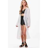 chiffon kimono with crochet tie waist cream