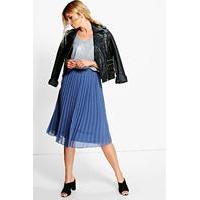 Chiffon Pleated Midi Skirt - vintage blue