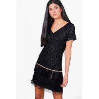 Chain Detail Fringed Dress - black