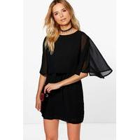 Chiffon Cape Skater Dress - black