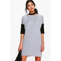 Choker Colour Block T-Shirt Dress - grey