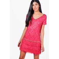 Chain Detail Fringed Dress - pink