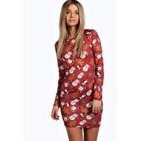 Christmas Printed Bodycon Dress - red