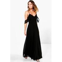 Chiffon Strappy Open Shoulder Maxi Dress - black