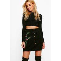 Chunky Cord Embroidered Side Skirt - black