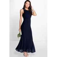 Chiffon Open Back Fish Tail Maxi Dress - navy