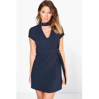 Choker Woven Tailored Dress - navy