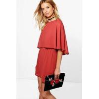 Chiffon Cape Skater Dress - chestnut