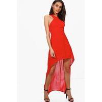 Chiffon Strappy Dip Hem Midi Dress - red
