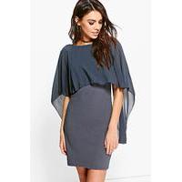 Chiffon Cape Bodycon Dress - smoke