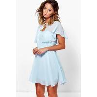 Chiffon Bandeau Skater Dress With Cape - sky