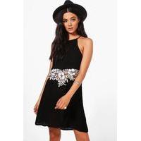 Cheesecloth Mono Floral Swing Dress - black