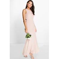 Chiffon Open Back Fish Tail Maxi Dress - stone