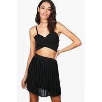 chiffon pleated full mini skirt black