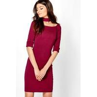 Choker Knit Dress - wine