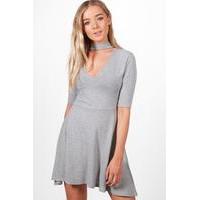 choker knitted skater dress grey