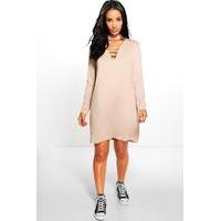 choker strap detail t shirt dress light sand