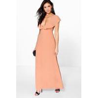 chiffon frill angel sleeve maxi dress apricot