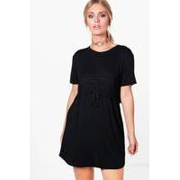 Chrissie Net Corset Detail T-shirt Dress - black