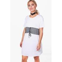 Chrissie Net Corset Detail T-shirt Dress - white