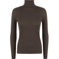 Christal Ribbed Polo Neck Top - Dark Brown