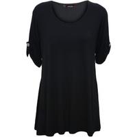 chantel flared scoop neck short sleeve top black