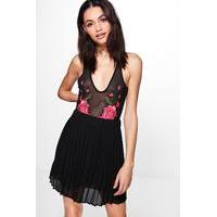 chiffon pleated full mini skirt black