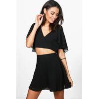 Chiffon Frill Sleeve Top & Skirt Co-ord - black