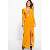 Choker Long Sleeved Slinky Maxi Dress - turmeric