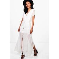 Chiffon Button Through Sliced Maxi Dress - white