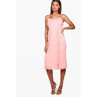 Chiffon Strappy Ruffle Midi Dress - pink