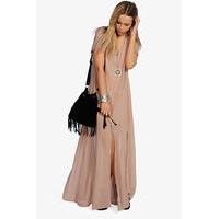 Chiffon Button Through Sliced Maxi Dress - blush