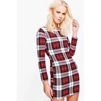 Checked Long Sleeve Bodycon Dress - multi