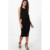 Chiffon Top Midi Dress - black