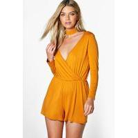 Choker Style Wrap Front Playsuit - turmeric