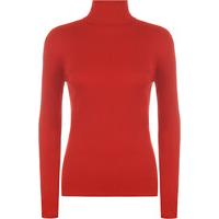 Christal Ribbed Polo Neck Top - Red