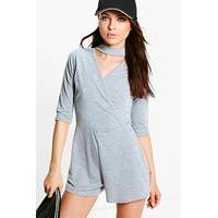 Choker Style Wrap Playsuit - grey marl