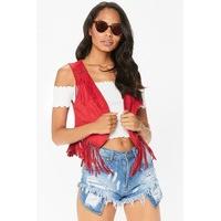 Charlie Red Suede Fringed Waistcoat