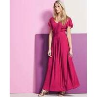 Cherry Pink Frill Crinkle Maxi Dress