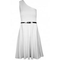 Chloe One Shoulder Belted Skater Dress