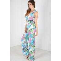 Christa Wrap Over Multi Print Palazzo Jumpsuit