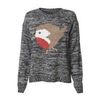 Charcoal Marl Robin Animal Motif Jumper