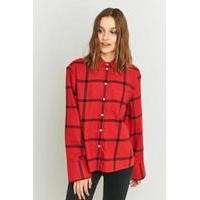 cheap monday tension oversized red checked button down shirt red