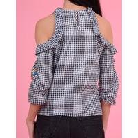 CHAOS - Red and White Checked Cold-shoulder Top