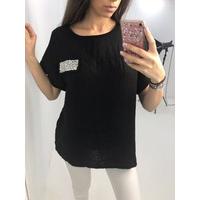 Chester Black linen crushed crystal oversized tee