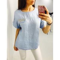 Chester Baby blue linen crushed crystal oversized tee