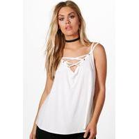 Charis Lace Up Detail Strappy Cami - ivory