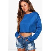 Chrissie Cropped Raw Edge Sweat - blue