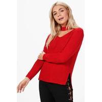 Choker Oversized Knitted Tunic - red