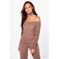 choker crepe top mocha